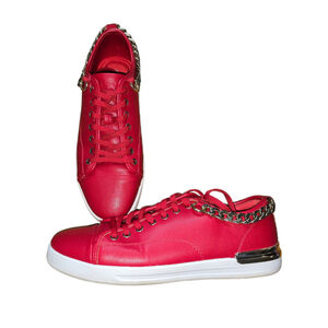 Men's Aldo Red Leather Sneakers Gold Removable Chain Size 11